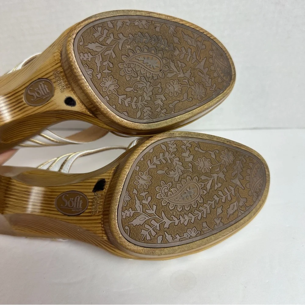 SOFFT White and Gold Leather Strappy Cut Out Heels Sandals Women’s Size 8 - Picture 12 of 14
